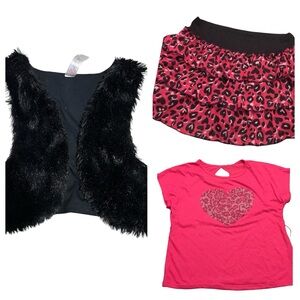 Knitworks Girls 3 pc set Sz Large. Skirt, top, and vest animal print. Hot pink